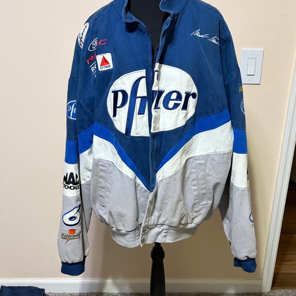 Blue and Gray Men's Bomber Jacket